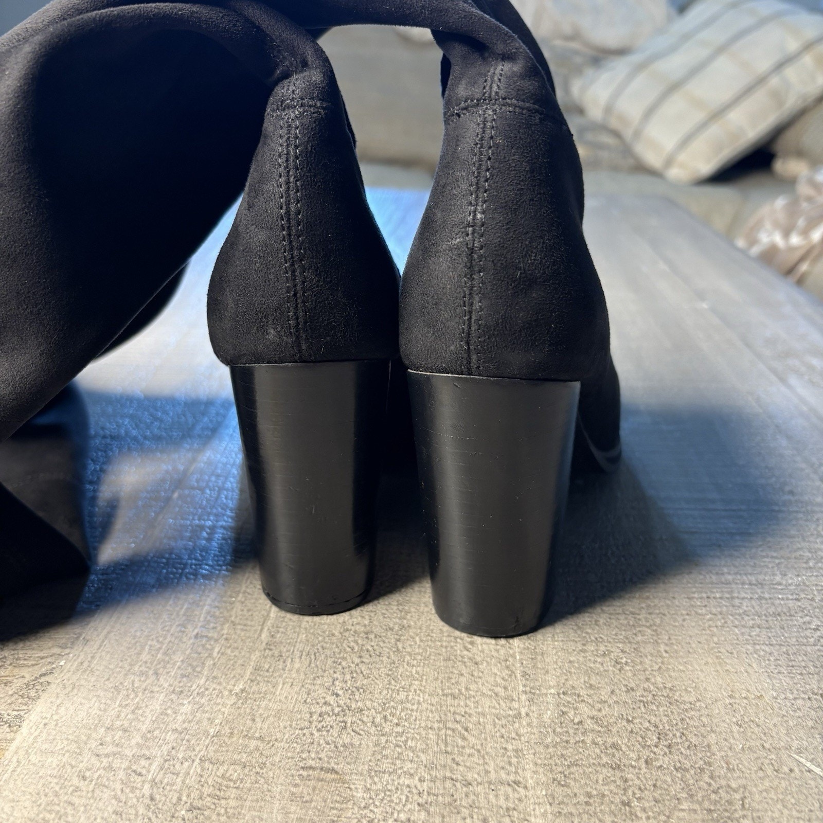 Calvin Klein Bisma Suede Over The Knee Chunky Heeled Boots Black Size 8 — image 4 of 7